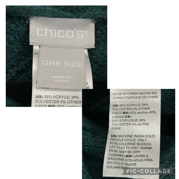 Chico’s Emerald Green Cowlneck Poncho - One Size - Picture 4 of 8